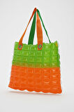 Kadın Plaj Çantası Turuncu Yeşil Şişme Omuz Çanta Plj03