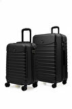 2'li Valiz Seti Orta Boy - Kabin Boy siyah-Siyah 1168-S