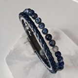 %100 Deri Çoklu Saç Örme Ve Doğal Ay Taşı Bileklik Mıknatıs Kapama 