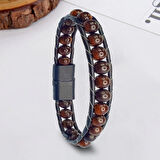 %100 Deri Çoklu Saç Örme Mavi İpi Mavi Bileklik Mıknatıs Kapama