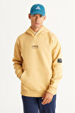 Erkek Hardal Oversize Fit Bol Kesim Kapüşonlu Içi Polarlı 3 Iplik Pamuklu Sweatshirt