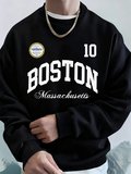 Boston Massachusetts Baskılı Erkek Tişörtü Sonbahar Gevşek Kapüşonlu Üst Hip Hop Bisiklet Yak