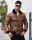 Kürk Yaka Suni Deri Crop Mont