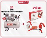 Full SET 2 Kuletaş Süper Sessiz Yağsız Hava Kompresörü 24 Litre 1 HP 3 Yıl GARANTİ