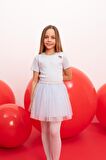 DeFacto Kız Çocuk 23 Nisan Çocuk Bayramı Slim Fit Dar Kesim Bisiklet Yaka İşlemeli Fitilli Kaşkorse Kısa Kollu Tişört B6925A824SMBE775