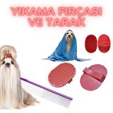 Pratik Plastik Kedi Köpek Temizlik Bakım Yıkama Aleti Fırçası Ve Köpek Tüyü Tarağı Seti (3984)