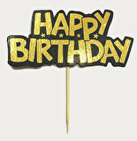 Altın Renk Happy Birthday Parti Kürdan Süsü 2 Adet (3984)
