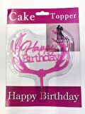 Happy Birthday Yazılı Pembe Dallı Pasta Kek Çubuğu (3984)