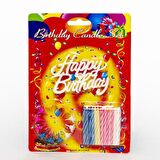 Rengarenk Mumlu Beyaz Happy Birthday Yazılı Doğum Günü Mumu 12 Adet (3984)