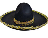 Altın Renk Şeritli Meksika Mariachi Latin Şapkası 55 cm Çocuk (3984)