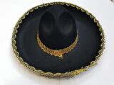 Altın Renk Şeritli Meksika Mariachi Latin Şapkası 55 cm Çocuk (3984)