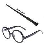 Harry Potter Asası 30 cm ve Siyah Çerçeveli Harry Potter Gözlüğü Seti (3984)