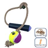 Tenis Toplu Diş Halatı Diş Kaşıma Köpek Oyuncağı Tenis Toplu Halat Çekme 2 kişilik  Oyun (3984)