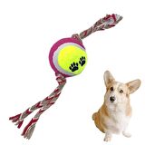 Renkli Halat Ve Tenis Toplu Yumaklı Köpek Çekiştirme Halat Oyuncağı (3984)