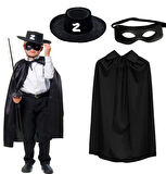 Zorro Pelerini Şapkası ve Maske Seti Çocuk Boy (3984)