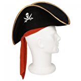 Çocuk Boy Kadife Jack Sparrow Denizci Korsan Şapkası 45x16 cm (3984)