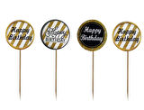 Siyah Gold Renk Temalı Happy Birthday Kürdan Süsü 20 Adet (3984)