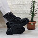 M.P 1425 Siyah Rugan 4cm Tabanlı İçi Tüylü Polar Parlak Kadın Bot