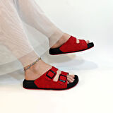 Pierre Cardin 7410 Kırmızı Çift Tokalı Yumuşak Taban Rahat Terlik