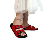 Pierre Cardin 7410 Kırmızı Çift Tokalı Yumuşak Taban Rahat Terlik