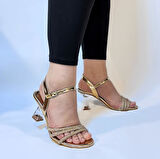 Fiyra 7027 Bakır 7cm Kadeh Topuk Üçbant Taşlı Kadın Abiye Ayakkabı