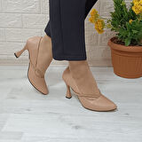 Fiyra 7023 Nut 8cm Kadeh Topuklu Taşlı Bayan Stiletto Ayakkabı