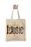 Müzik Nota Beyaz Bez Çanta Uzun Saplı Alışveriş Çantası