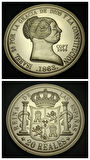 1863 REINA DE LAS ESPANAS 20 REALES İsabel Temalı Sertifikalı Altın Kaplama Hatıra Proof 32gram 40mm