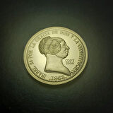 1863 REINA DE LAS ESPANAS 20 REALES İsabel Temalı Sertifikalı Altın Kaplama Hatıra Proof 32gram 40mm