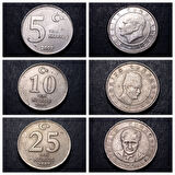 Escoines Koleksiyon 2005/2006/2007 5/10/25 yeni Kuruş 9'lu Takım ÇT+/ÇİL eski madeni para