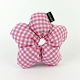 WoodyCord El Yapımı Pembe Beyaz Pötikareli Çiçek Scrunchie Topuz Tokası