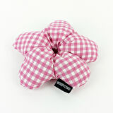 WoodyCord El Yapımı Pembe Beyaz Pötikareli Çiçek Scrunchie Topuz Tokası