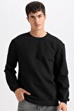 DeFacto Regular Fit Bisiklet Yaka Jakarlı Basic Düz Sweatshirt D5391AX24AUBK27