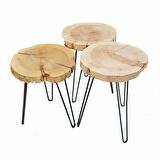Talya 4 Lü Set Ahşap ve Kütük Sehpa Metal Firkete Ayak