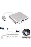 3'in 1 Type-c To Hdmi 4k Usb 3.0 Dönüştürücü Adaptör Macbook, Pro 2015 2016 2017 Samsung S8 S9 S10
