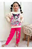 PJK3İ Kuromi Desenli Fuşya 3 İp Şardonlu %100 Pamuk Kız Çocuk Eşofman Takımı 3-10 Yaş 7336-F