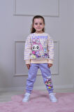 PJK3İ Labubu Desenli 3 İp Şardonlu %100 Pamuk Kız Çocuk Eşofman Takımı 3-10 Yaş 8249