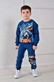 PJK3İ Trex Dinozor Desenli 3 İp Şardonlu %100 Pamuk Erkek Çocuk Eşofman Takımı 3-10 Yaş 8259