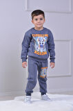 PJK3İ Cappıcıno Desenli 3 İp Şardonlu %100 Pamuk Erkek Çocuk Eşofman Takımı 3-10 Yaş 8266