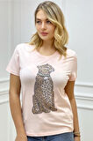 Kaplan Crystal Taşlı Büyük Beden Regular Fit Plus Size Beyaz Şık Kadın T-shirt