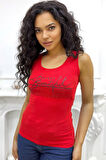 Kadın Slim Fit Beautiful Yazılı Crystal Taşlı Şık Kadın Atlet Kolsuz Tshirt