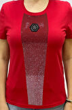 Bisiklet Yaka Crystal Taşlı Büyük Beden Plus Size Pamuk Şık Rahat Siyah Kadın T-shirt