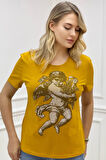 Melek Crystal Taş Desenli Bisiklet Yaka Büyük Beden Şık Pamuk Kadın T-shirt