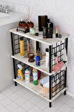 3Raflı Telli Çevir Kur Çok Amaçlı Banyo Rafı Dolabı Metal Gövdeli Organizer Düzenleyici Saklama Rafı