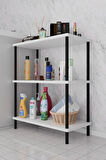3 Raflı Çevir Kur Banyo Rafı Çok Amaçlı Düzenleyici Açık Raflı Dolap, Metal Gövdeli Organizer Raf