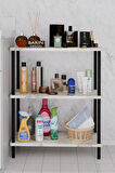 3 Raflı Çevir Kur Banyo Rafı Çok Amaçlı Düzenleyici Açık Raflı Dolap, Metal Gövdeli Organizer Raf