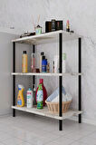 3 Raflı Çevir Kur Banyo Rafı Çok Amaçlı Düzenleyici Açık Raflı Dolap, Metal Gövdeli Organizer Raf