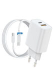 Woyax by Deji Lenovo Uyumlu 20W PD Type-C Çoklu Hızlı Şarj Aleti / Cihazı PD ve USB Çıkış 1.2M Type-C Şarj Kablosu