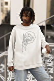 Sigara İçen Kuru Kafa Baskılı Unisex Oversize Sweatshirt
