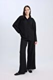 DeFacto Bürümcük Pantolon Straight Fit Beli Lastikli Basic Düz Geniş Bol Paça D7522AX24AUBK81